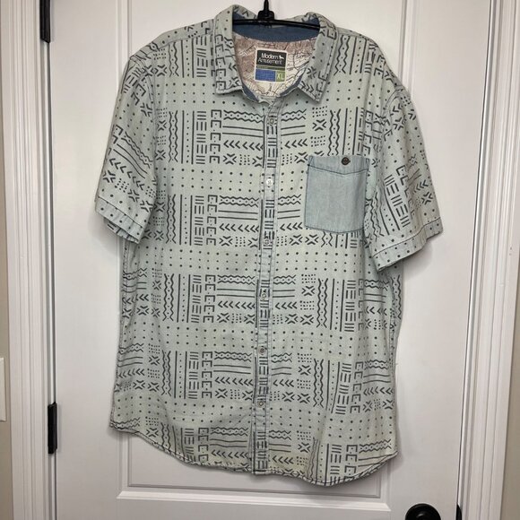 Modern Amusement Button Up Shirt Mens XL Blue Short Sleeve 100% Cotton FAIR‎ - Picture 2 of 15
